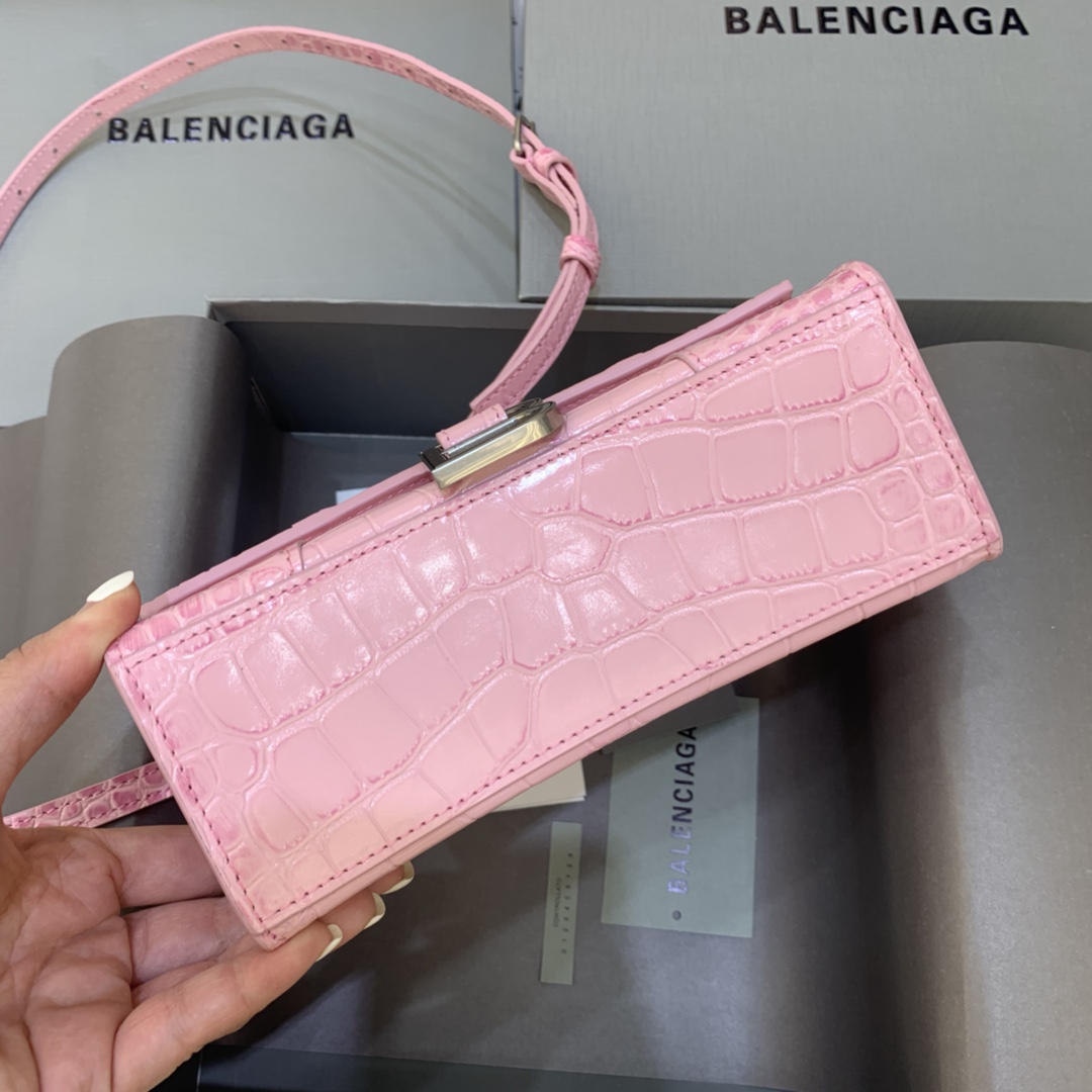 Balenciaga Hourglass XS Handbag Crocodile Embossed Shoulder Bag Light Pink